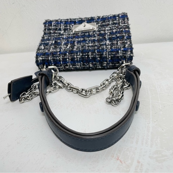 MICHAEL KORS Cece Tweed Small Shoulder Crossbody Satchel Bag Silver Chain Luxury - Picture 12 of 17